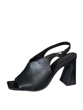 Arezzo Black Leather Slingback Block Heel Sandals